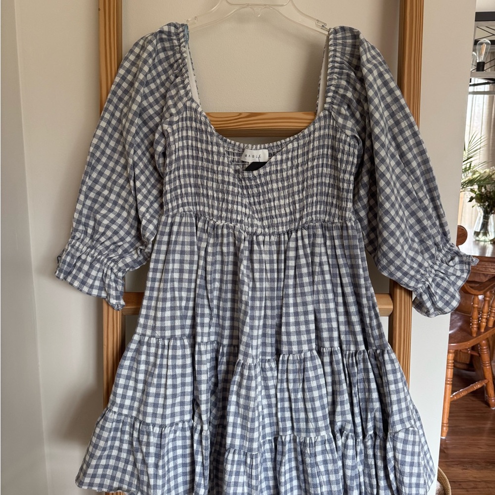 Blue Gingham Ruffle Tier Dress